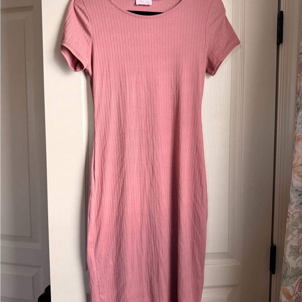Pink Lily Blush Ribbed Midi Dress